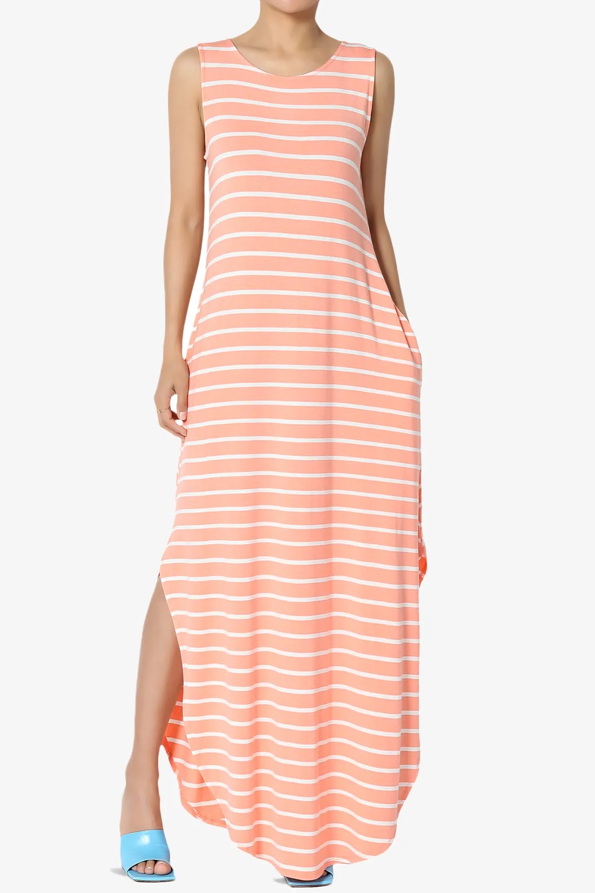 Lanie Striped Sleeveless Split Hem Maxi Dress PLUS