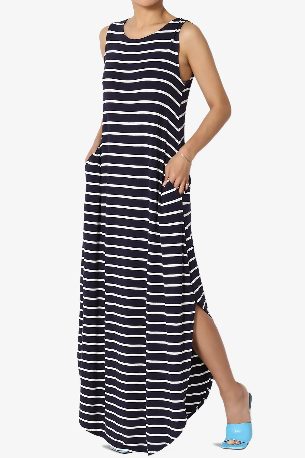 Lanie Striped Sleeveless Split Hem Maxi Dress PLUS