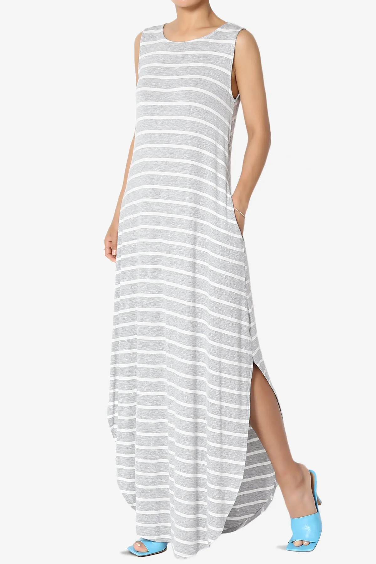 Lanie Striped Sleeveless Split Hem Maxi Dress PLUS
