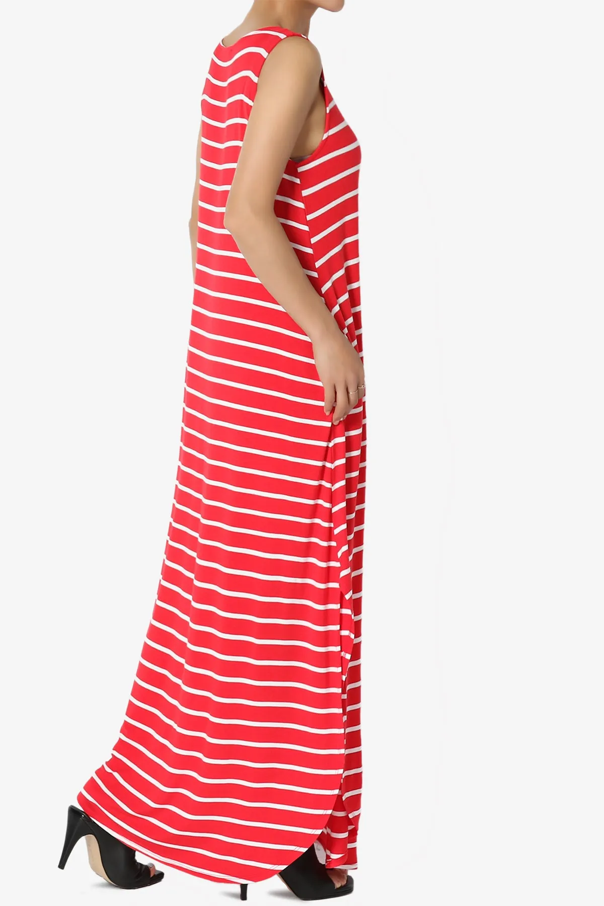 Lanie Striped Sleeveless Split Hem Maxi Dress PLUS