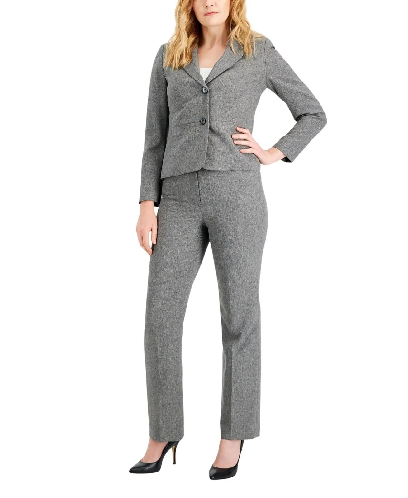 Le Suit Womens Two-Button Blazer Suit Jacket 50040892 Gray Heather 8P