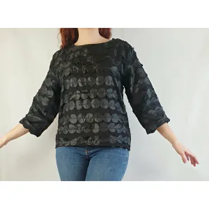 Leonard St black cotton long sleeve top with external polka dots size 10