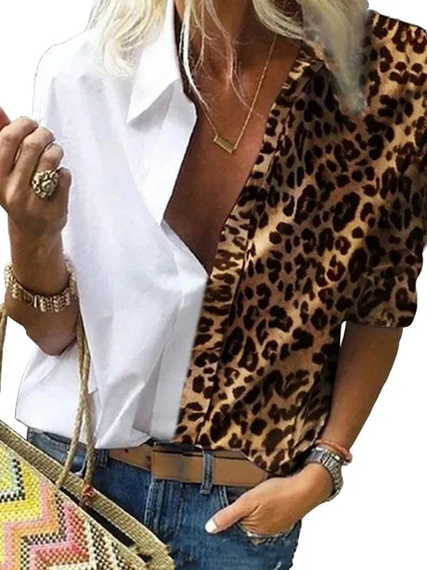 Leopard Contrast Print Chiffon Blouse