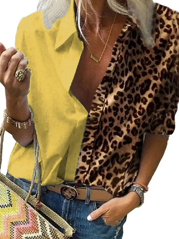 Leopard Contrast Print Chiffon Blouse