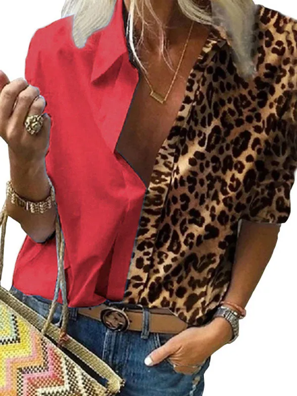 Leopard Contrast Print Chiffon Blouse