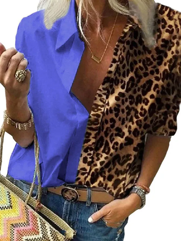 Leopard Contrast Print Chiffon Blouse