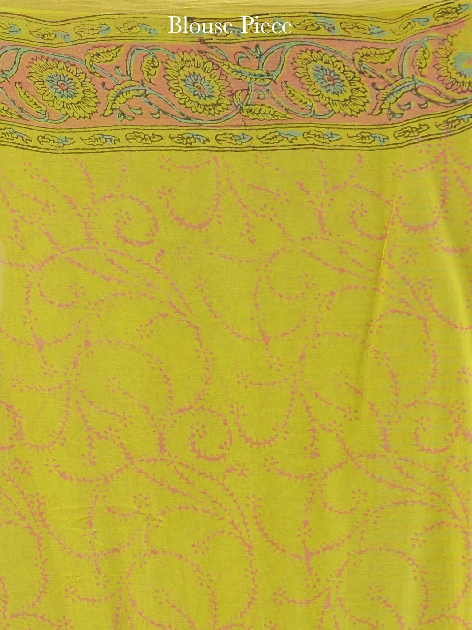 Lime Green Pink Blue Hand Block Printed Chiffon Saree with Zari Border - S031704592