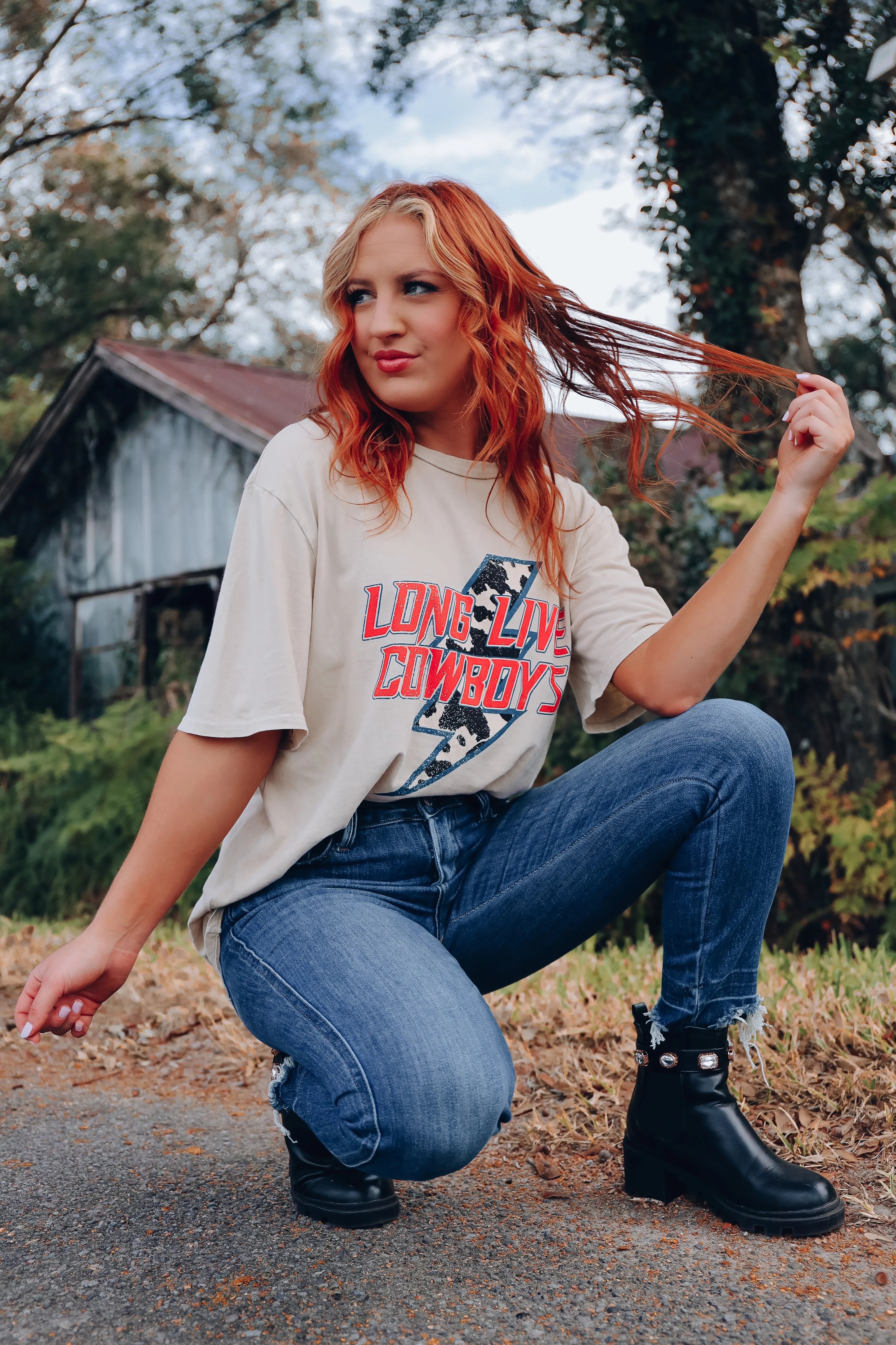 Long Live Cowboys Oversized Graphic Tee - Sand