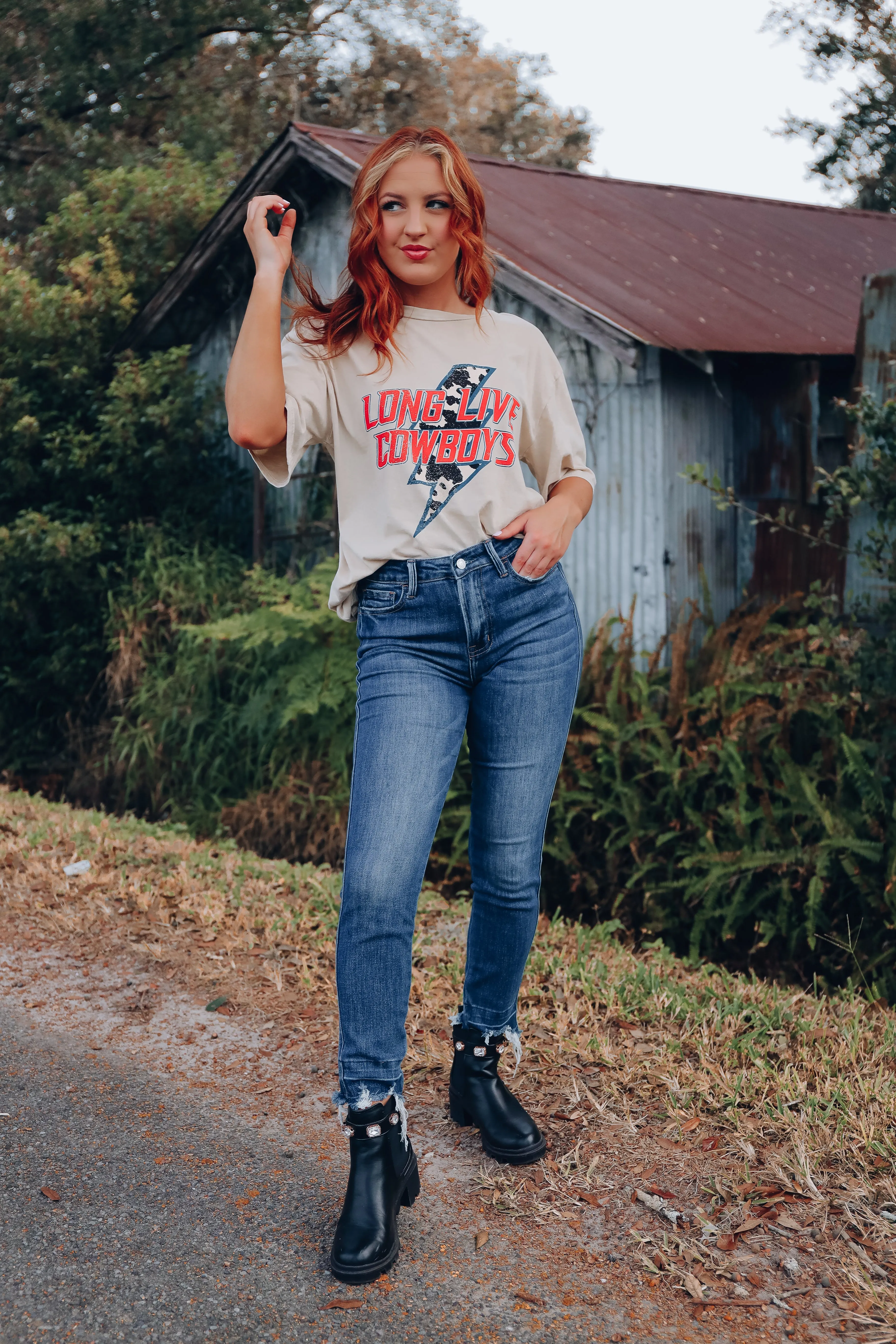 Long Live Cowboys Oversized Graphic Tee - Sand