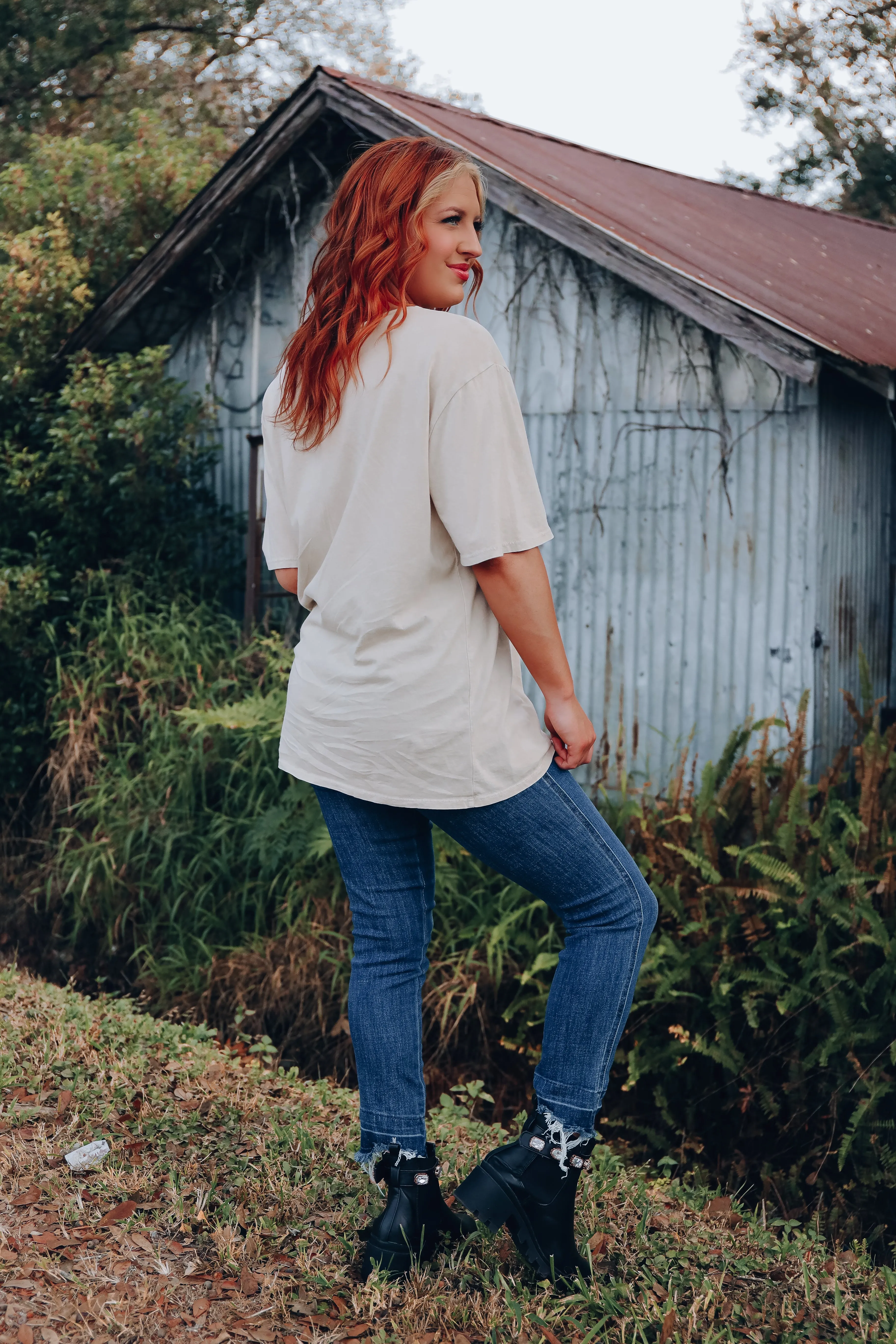 Long Live Cowboys Oversized Graphic Tee - Sand