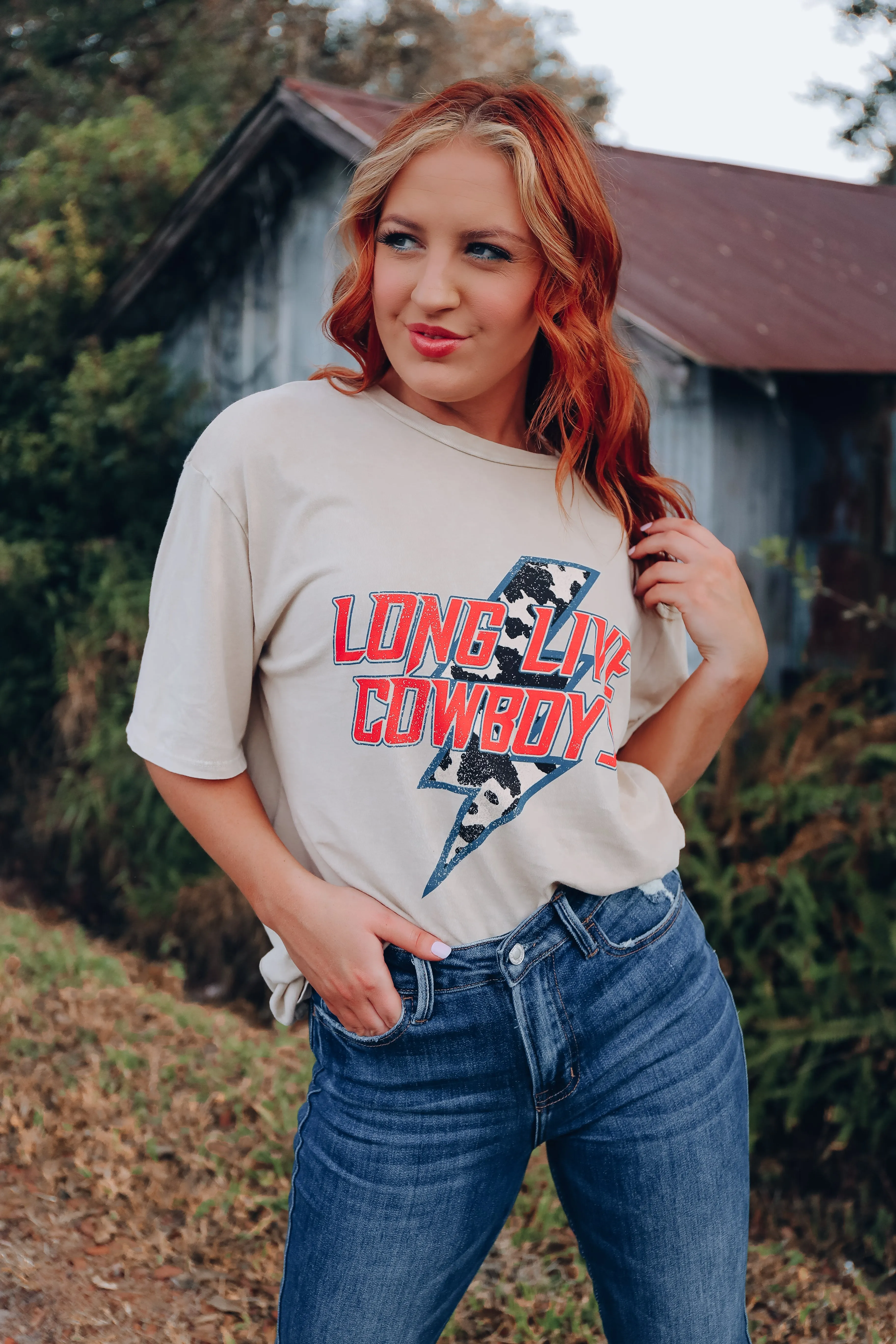 Long Live Cowboys Oversized Graphic Tee - Sand