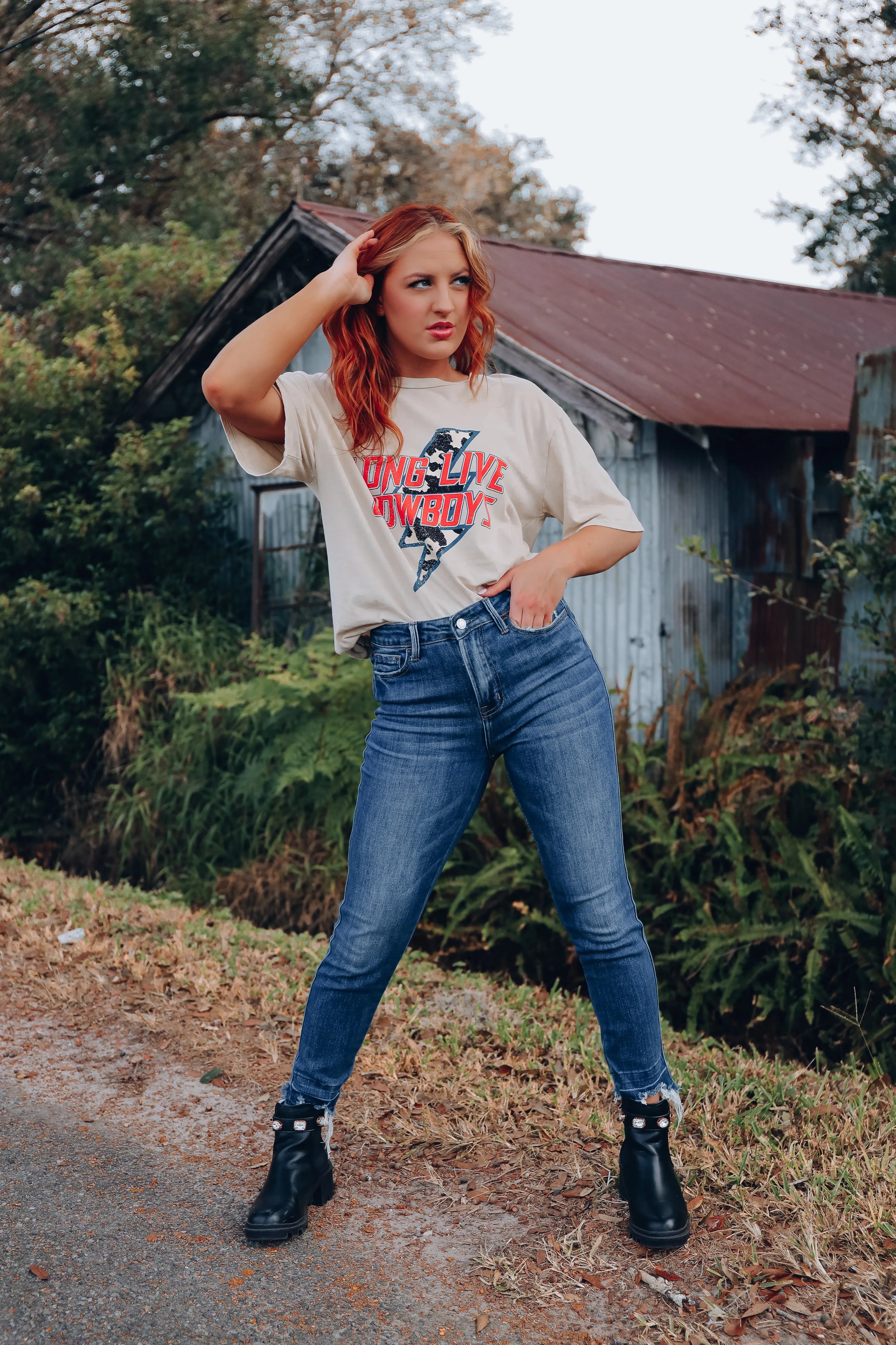 Long Live Cowboys Oversized Graphic Tee - Sand