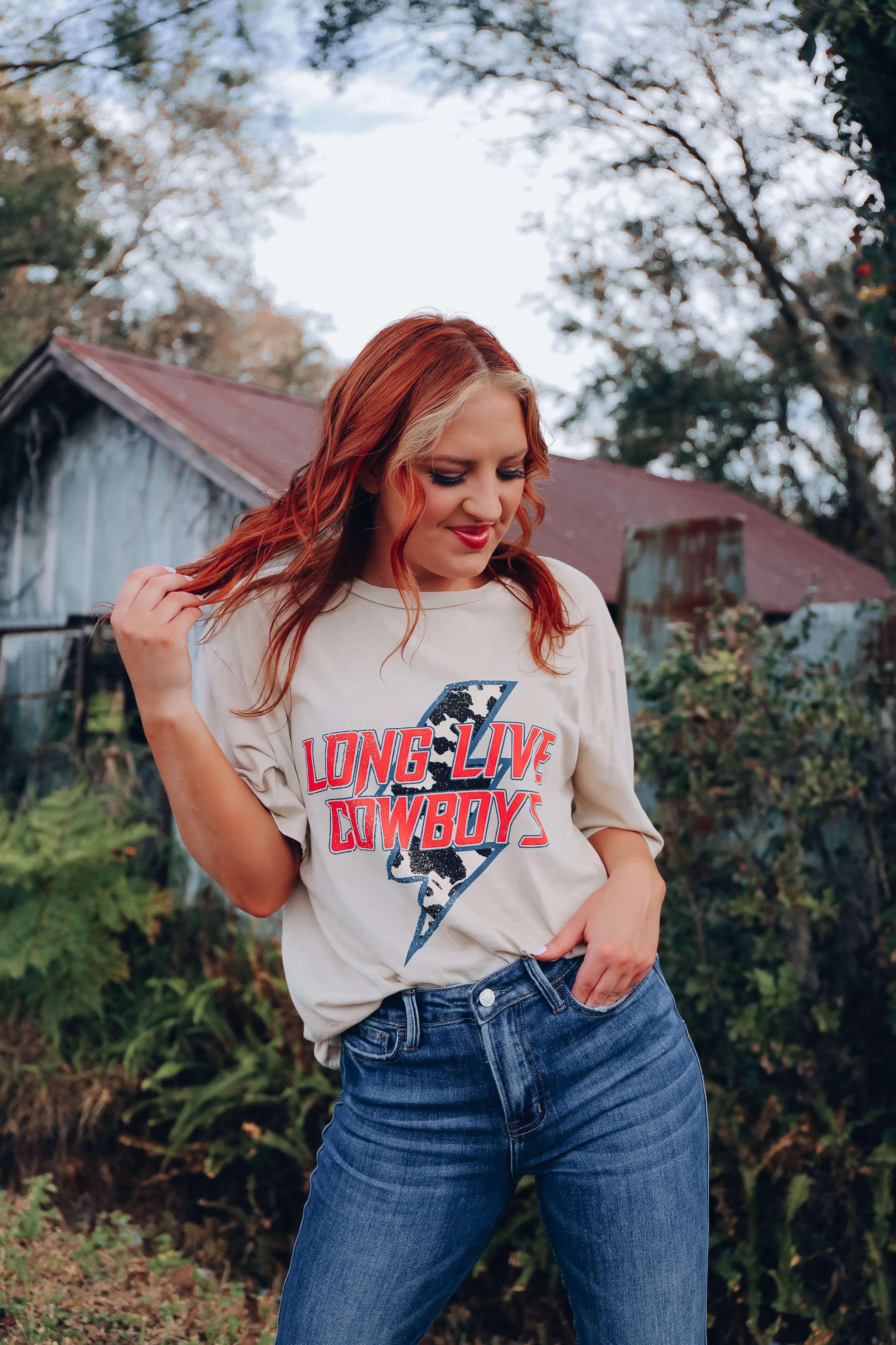 Long Live Cowboys Oversized Graphic Tee - Sand