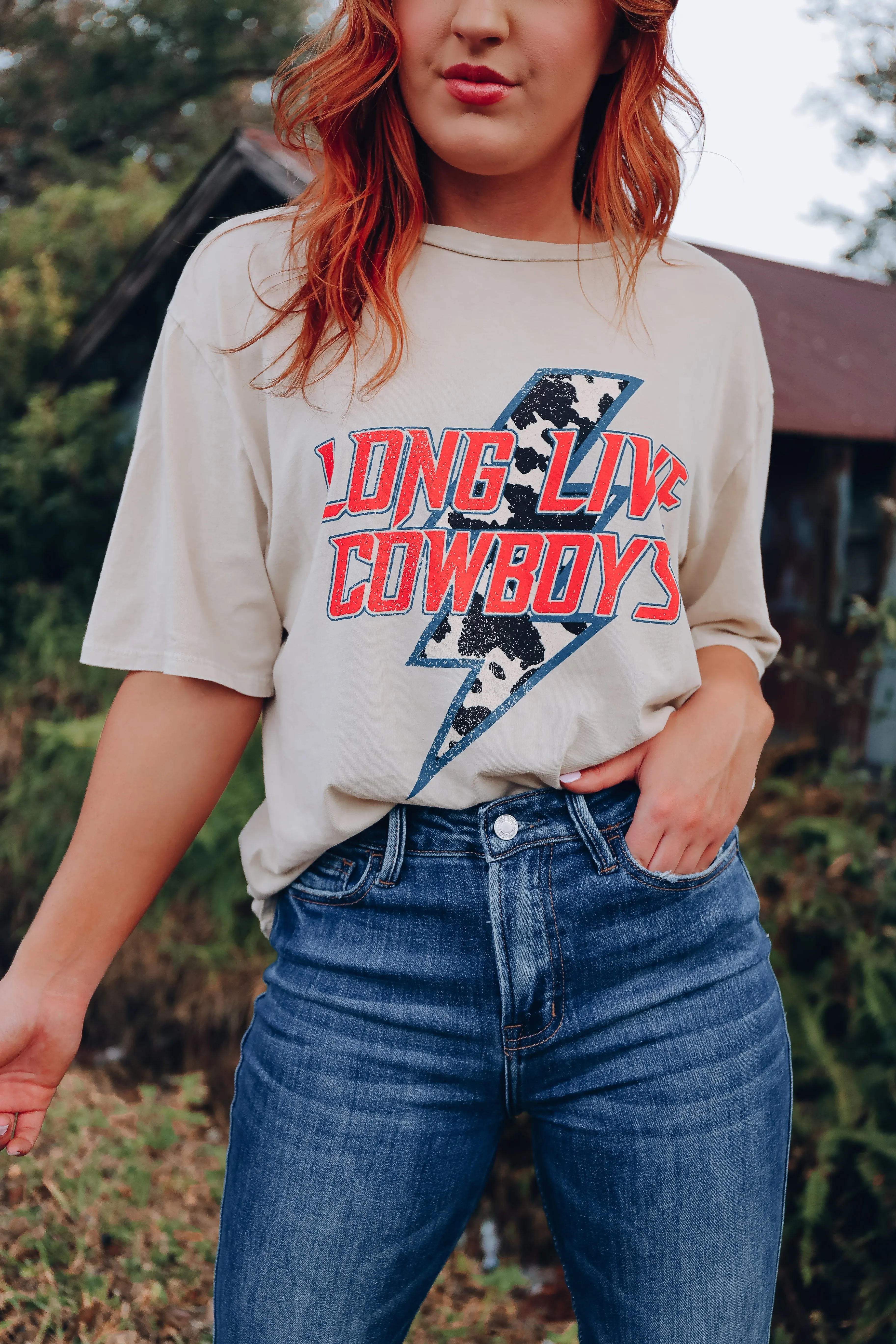 Long Live Cowboys Oversized Graphic Tee - Sand