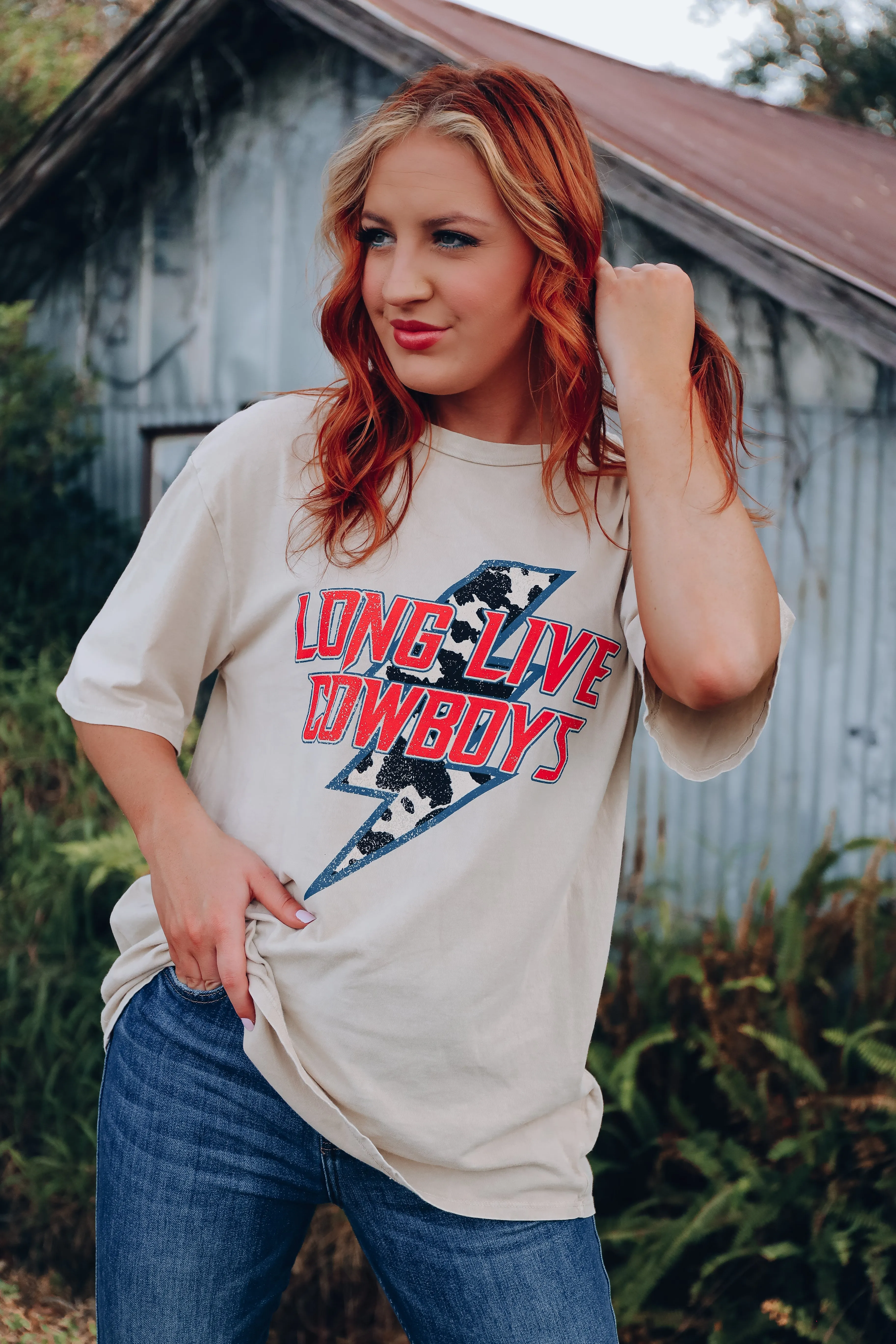 Long Live Cowboys Oversized Graphic Tee - Sand