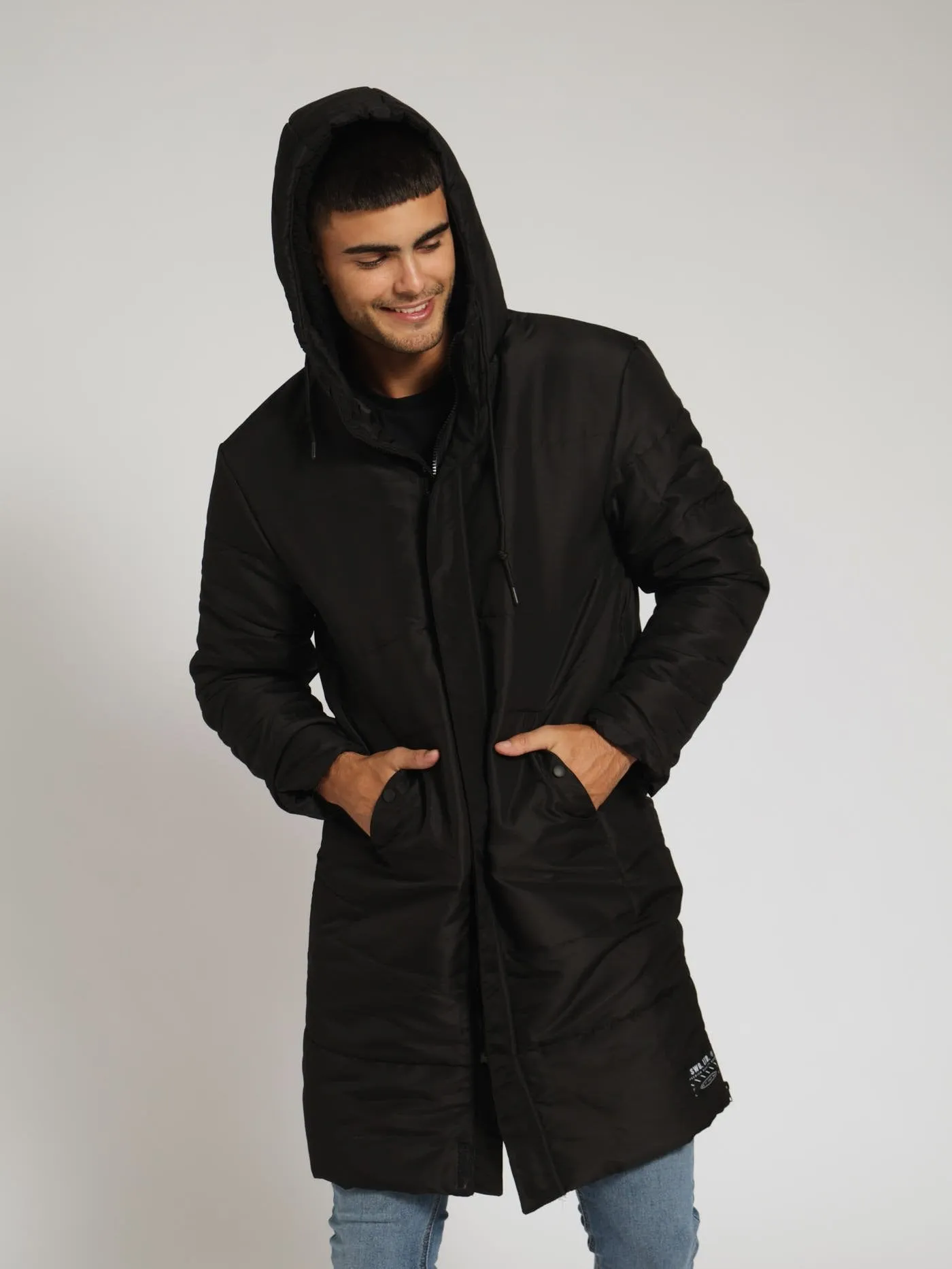 Long Sleeve Puffer Parka Jacket - Black