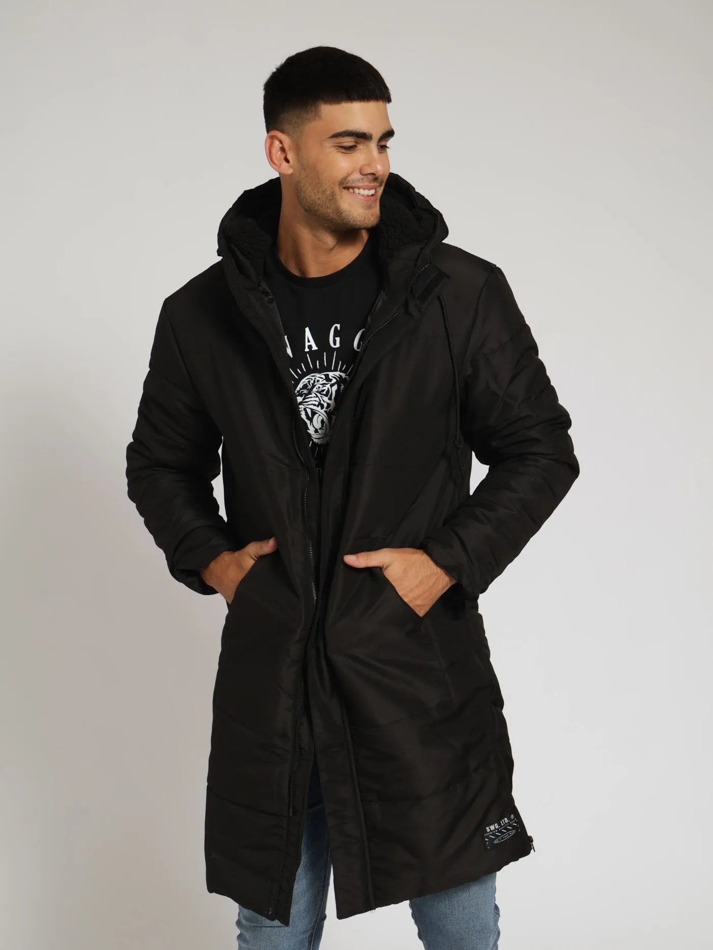 Long Sleeve Puffer Parka Jacket - Black