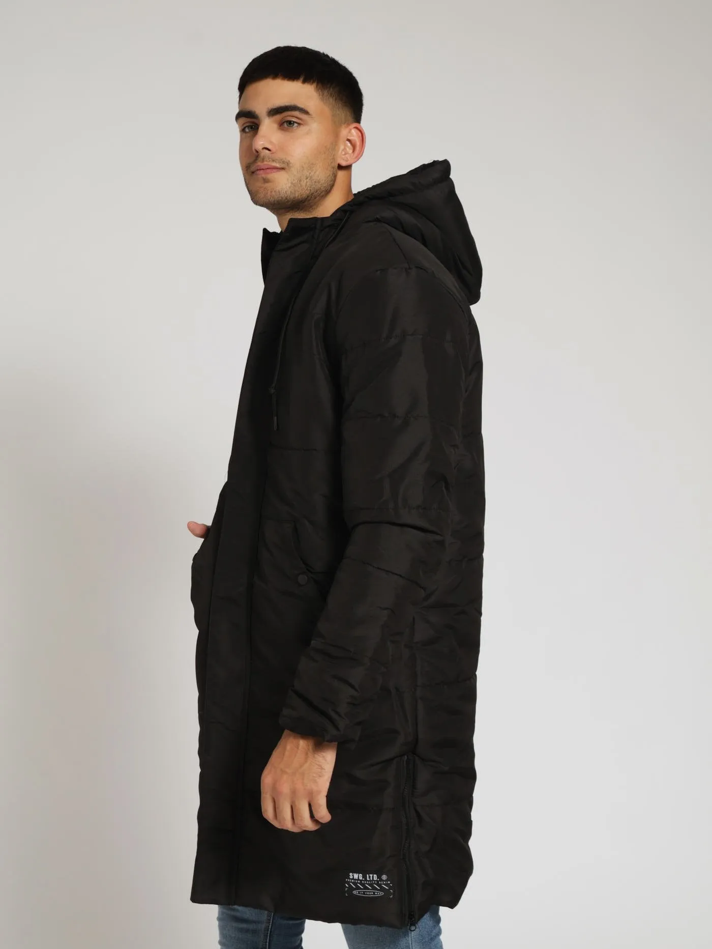 Long Sleeve Puffer Parka Jacket - Black
