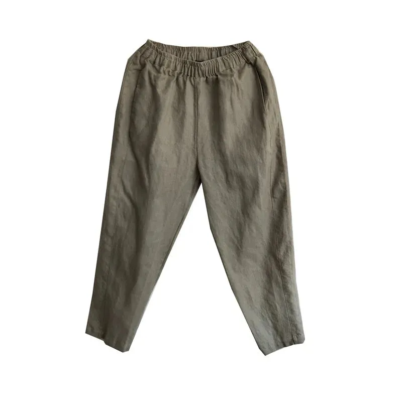 Loose Linen Suit with Elastic Waist Pants