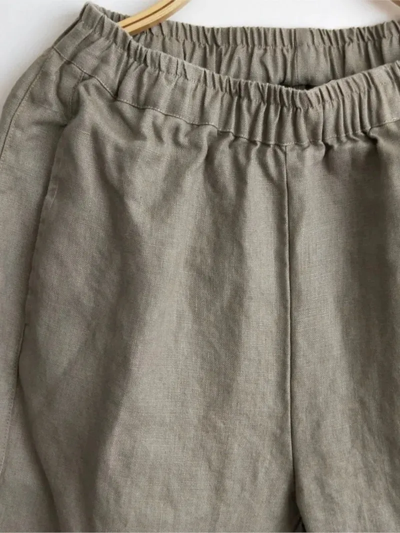 Loose Linen Suit with Elastic Waist Pants