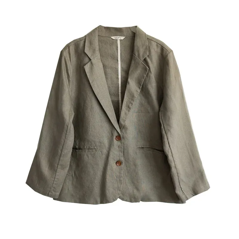 Loose Linen Suit with Elastic Waist Pants