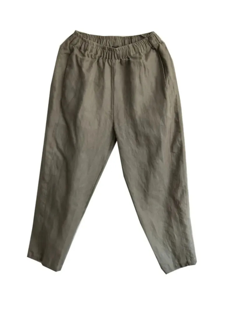 Loose Linen Suit with Elastic Waist Pants