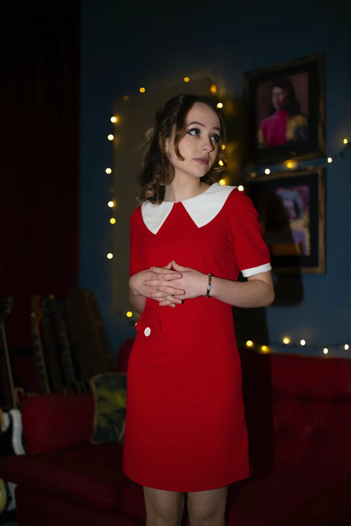 Love Her Madly Dolly Short Sleeve 60s Mod Shift Dress Red
