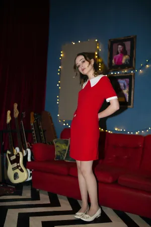 Love Her Madly Dolly Short Sleeve 60s Mod Shift Dress Red