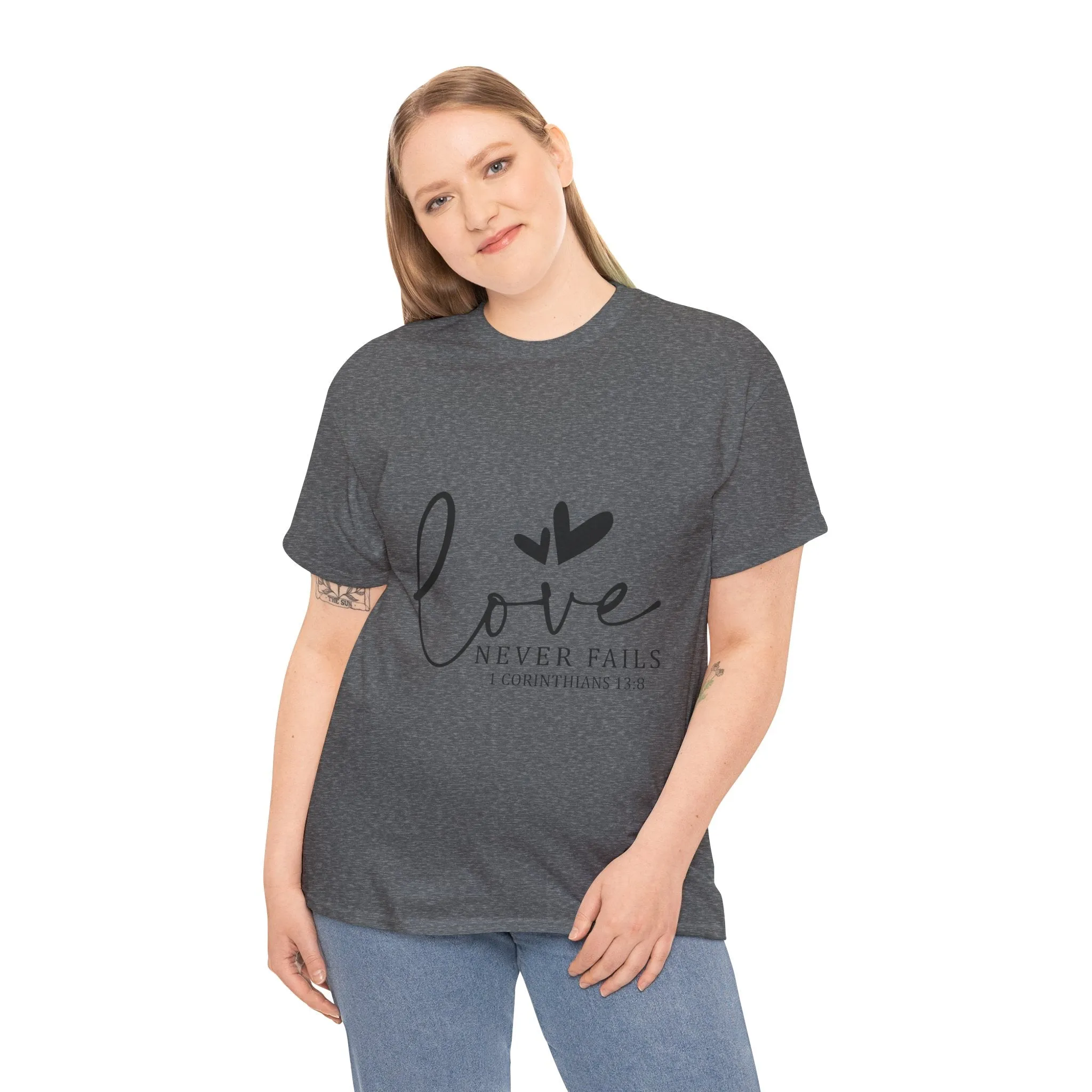 Love Never Fails Unisex Heavy Cotton Tee - Inspirational Christian T-Shirt