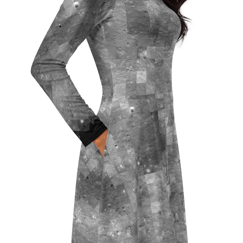 LRO Moon Mosaic Long-Sleeve Midi Dress with Pockets