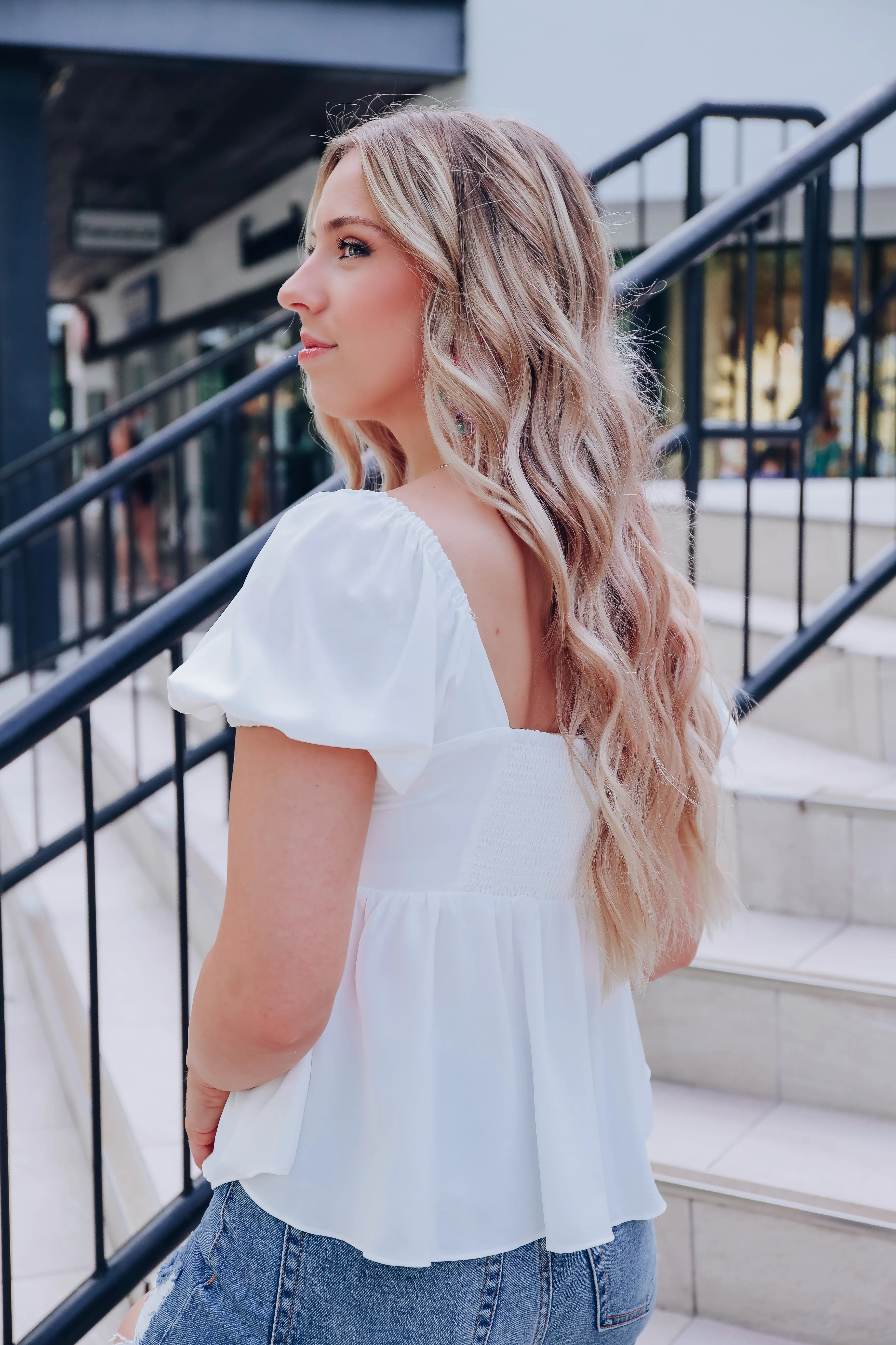 Luna Flutter Hem Crop Top - White