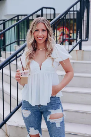 Luna Flutter Hem Crop Top - White