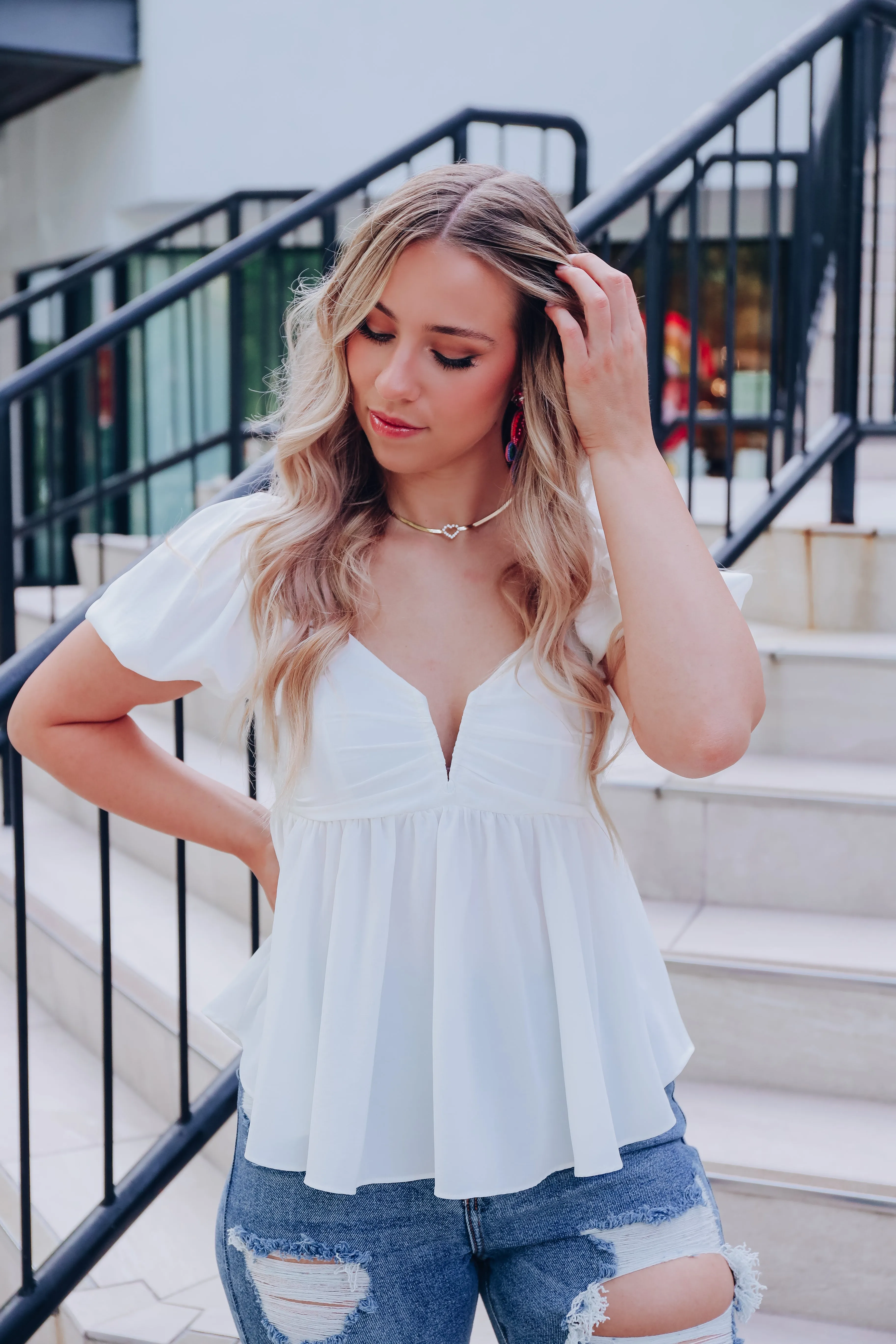 Luna Flutter Hem Crop Top - White