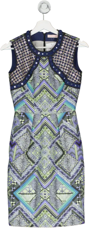 matthew Williamson Blue Raj Linen Embellished Shift Dress UK 6