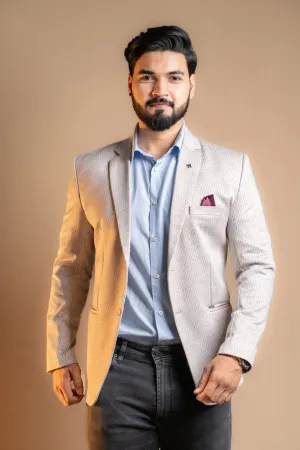 Maze-patterned Beige Tweed Blazer