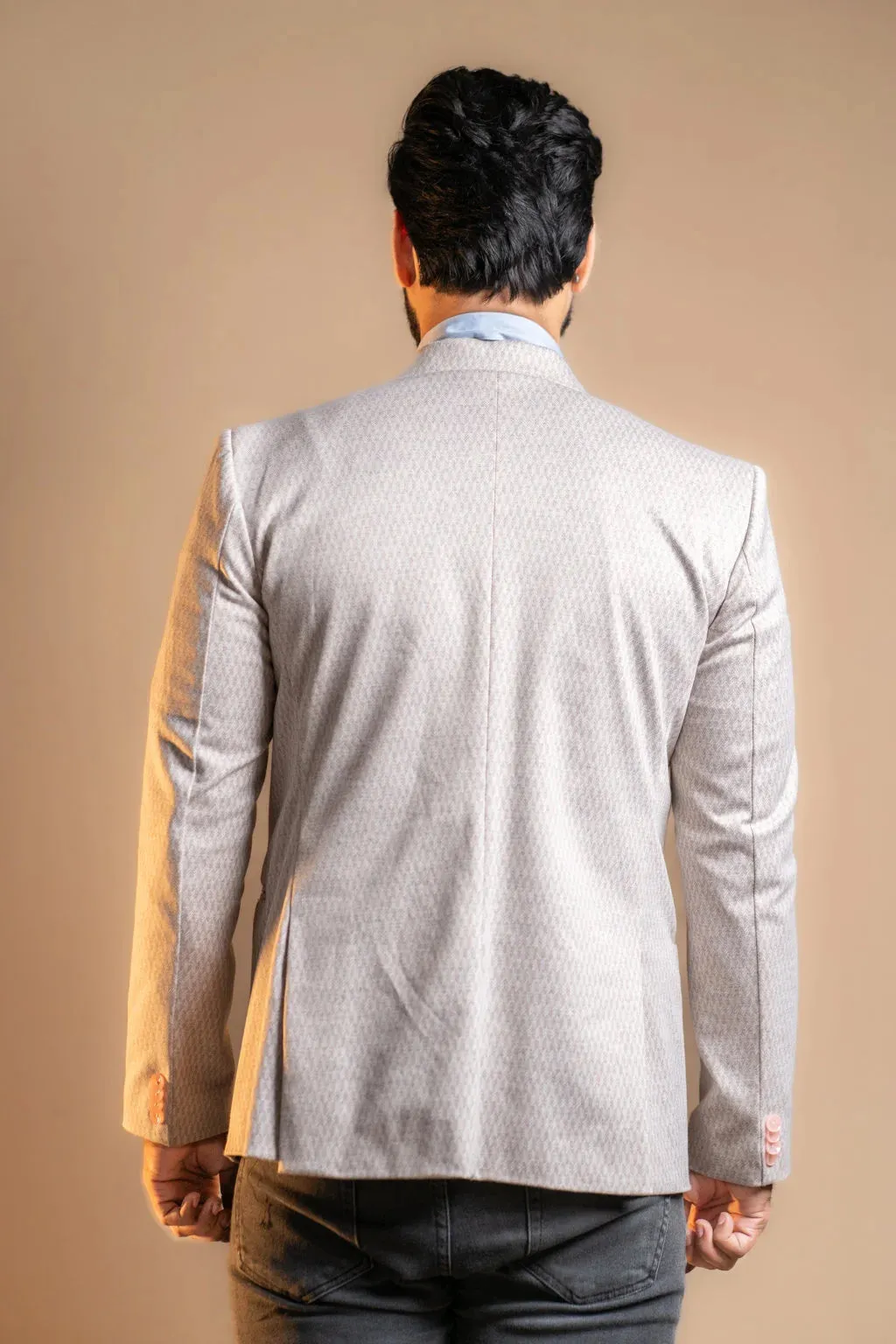 Maze-patterned Beige Tweed Blazer
