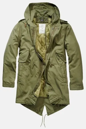 Men's Military Style Drawstring Parka  Coat - Olive
