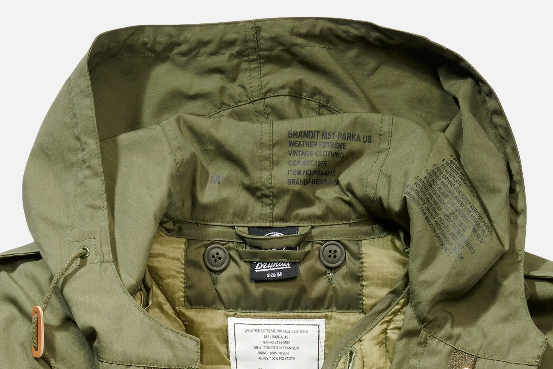 Men's Military Style Drawstring Parka  Coat - Olive