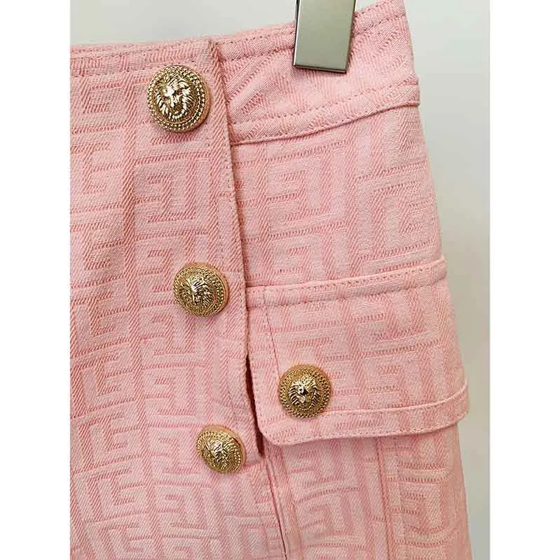 Metal Button Short Blazer & Shorts Suit In Pink