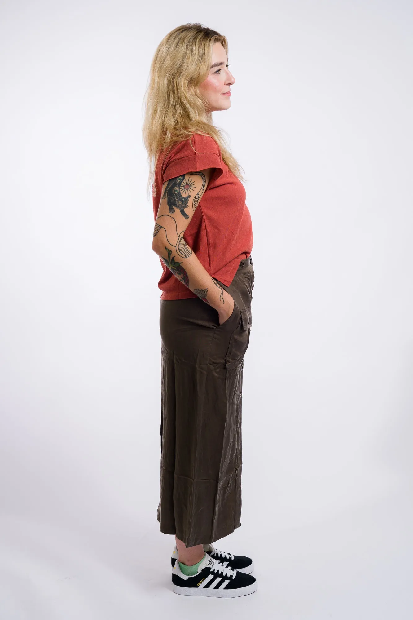 Miou Muse Buttondown Midi Cargo Skirt - Olive