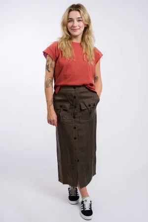 Miou Muse Buttondown Midi Cargo Skirt - Olive