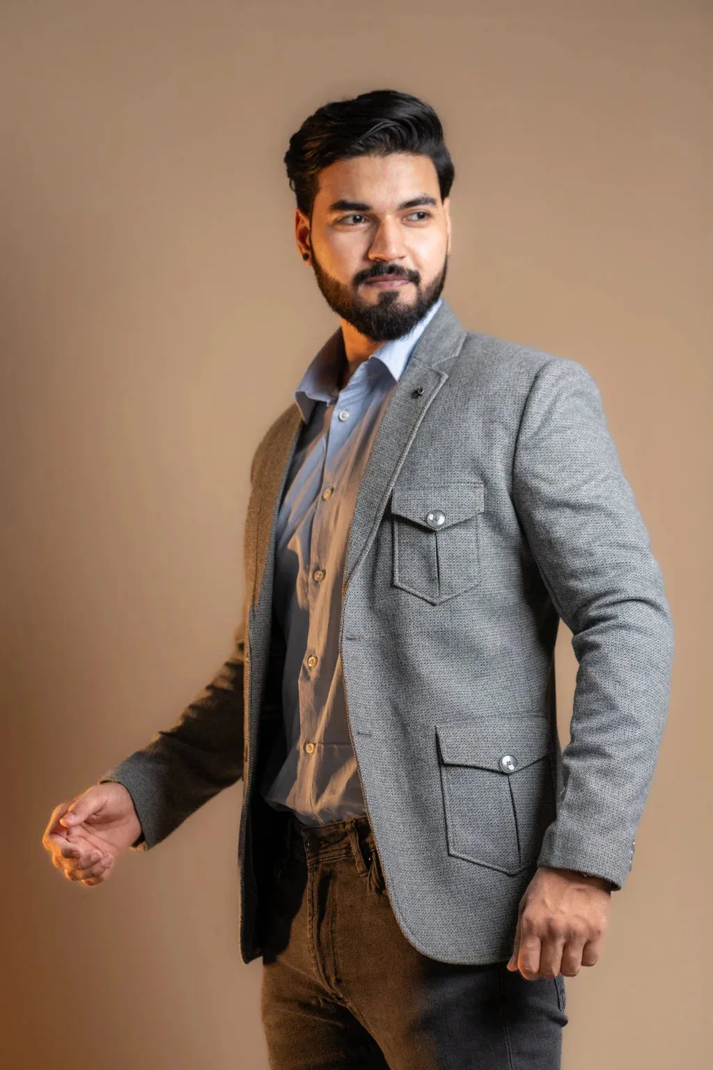 Multi-pocket Rustic Grey Blazer