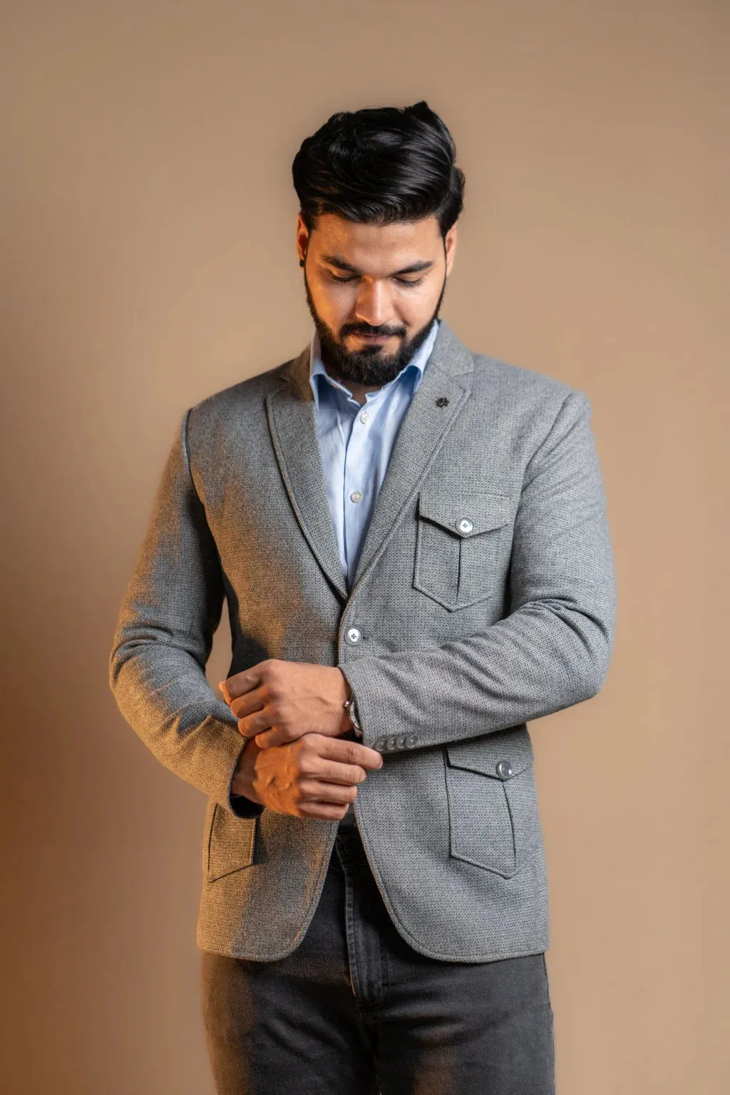 Multi-pocket Rustic Grey Blazer