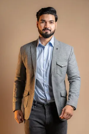 Multi-pocket Rustic Grey Blazer