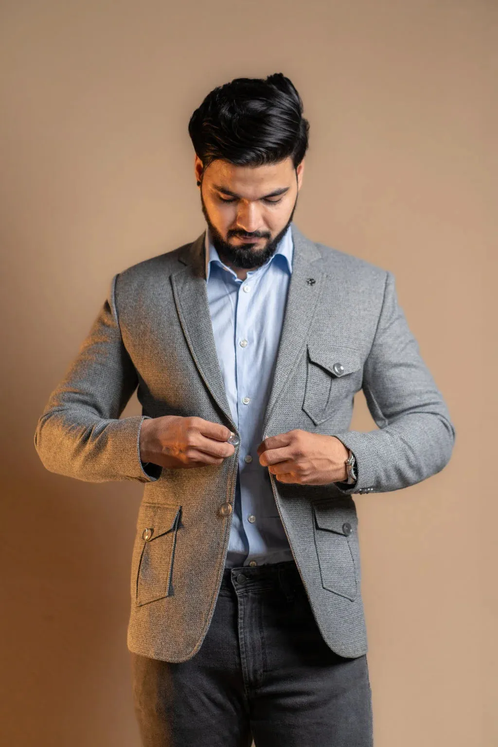 Multi-pocket Rustic Grey Blazer