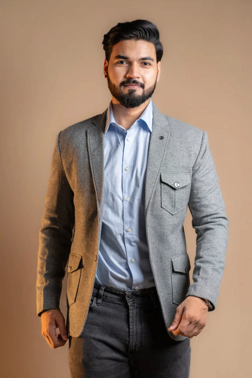 Multi-pocket Rustic Grey Blazer