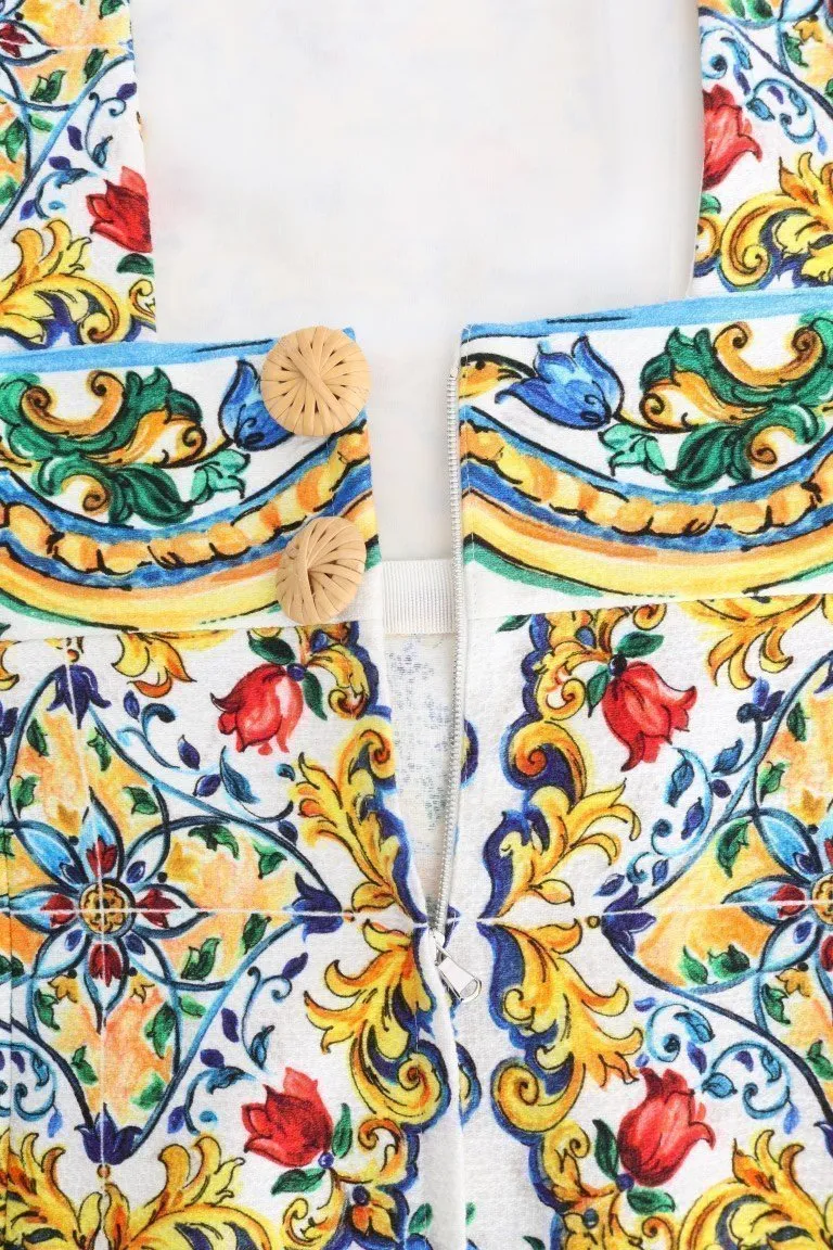 Multicolor Majolica Print Cotton Dress