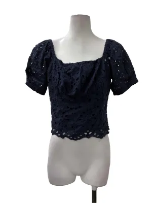 Navy Eyelet Top