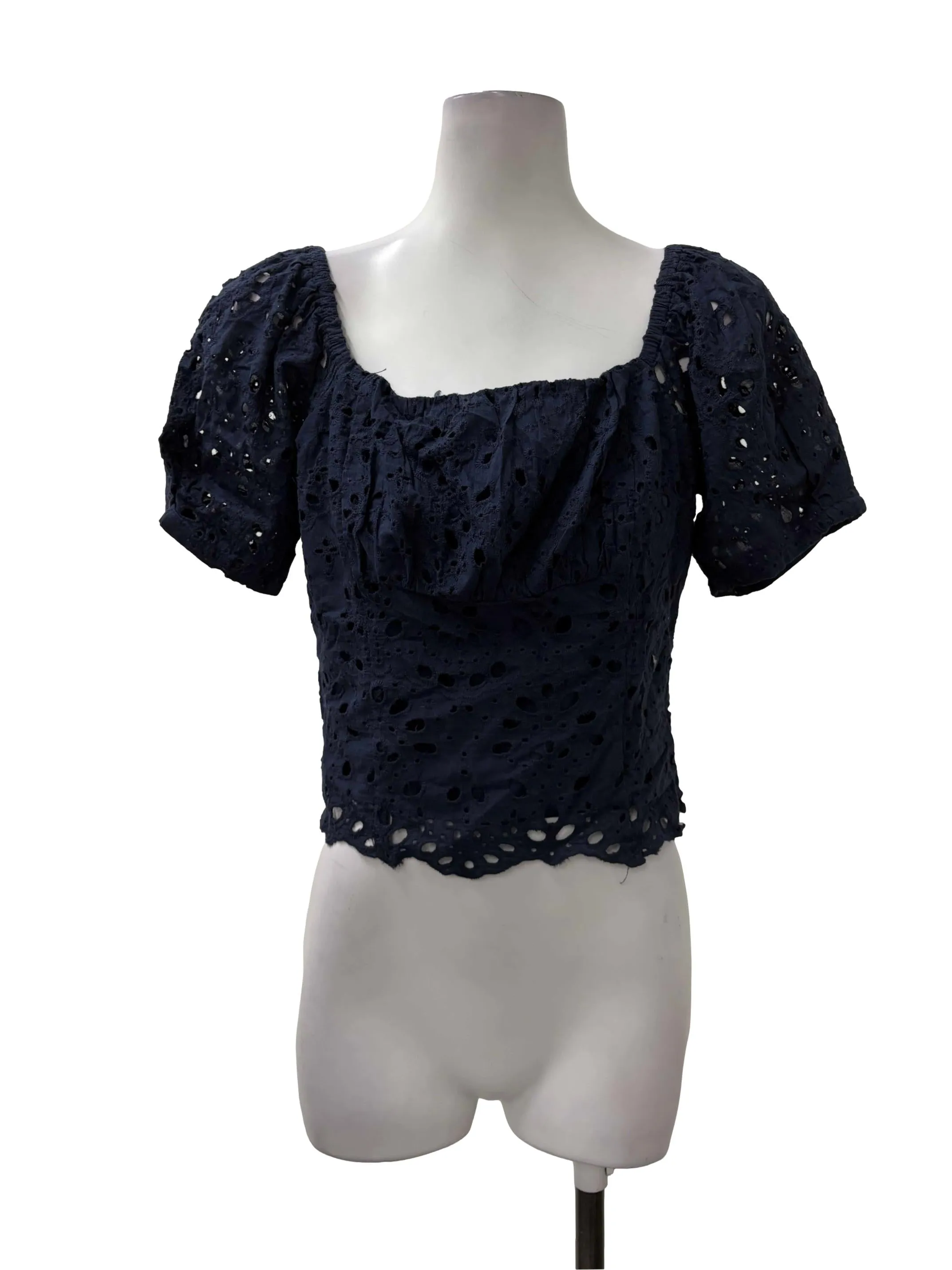 Navy Eyelet Top