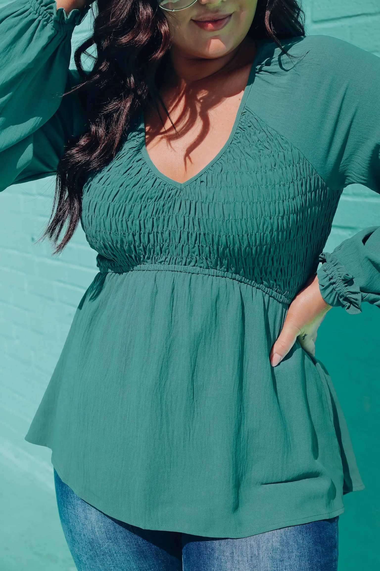Oakley Shirred Blouse - Jade